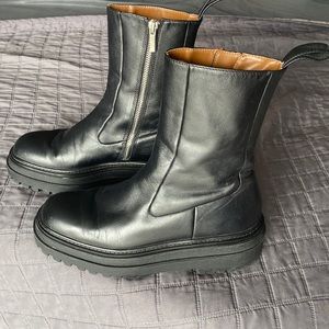 Zara Black Lug-sole mid calf boots